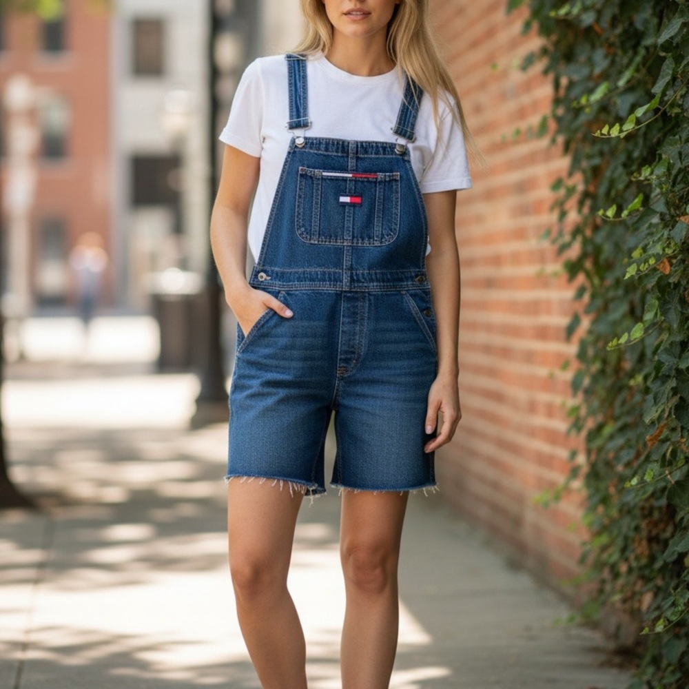 Tommy Girl Vintage Overall Shorts, Large, EUC